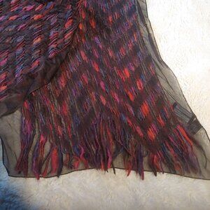 Italian Silk/Wool Tittorio 17"x57" Weaved Fringe  Statement Piece Scarf Unisex